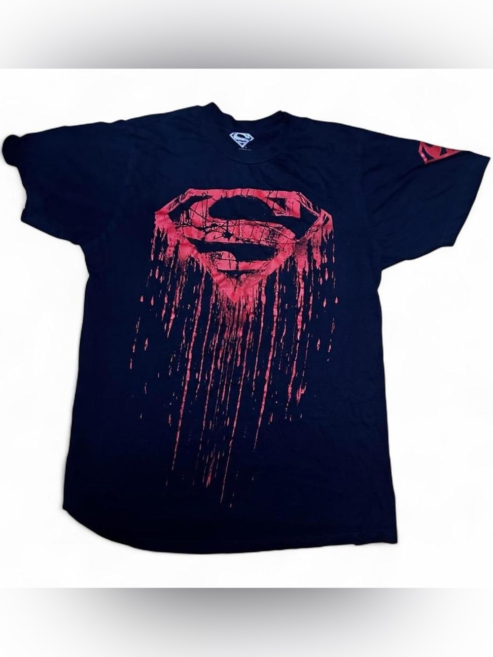 DC Comics vintage Black Tee with Red Superman Drip Design